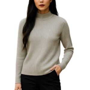 JEANNE PIERRE Cable Knit Turtleneck Sweater Grey Long Sl Lightweight Preppy M